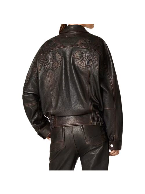 golden goose Bomber da Donna in nappa color borgogna scuro con ricamo floreale Golden Goose | GWP02560P00230040249